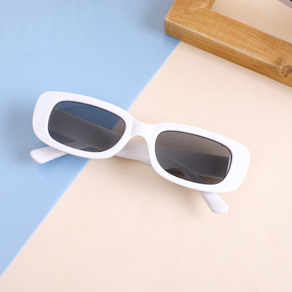 White Retro Rectangle Sunglasses For Men and Women