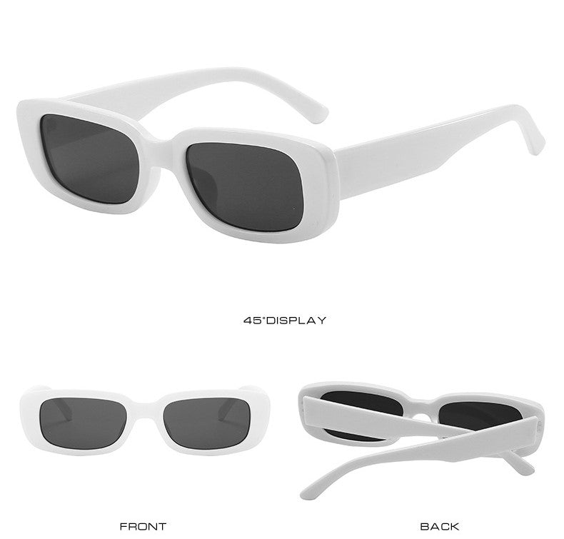 White Retro Rectangle Sunglasses For Men and Women