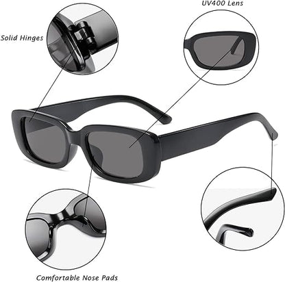 Retro Rectangle Sunglasses For Men and Women Premium With Metallic Lock
