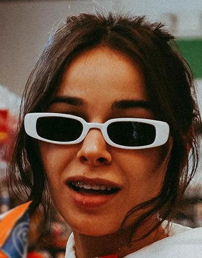 White Retro Rectangle Sunglasses For Men and Women